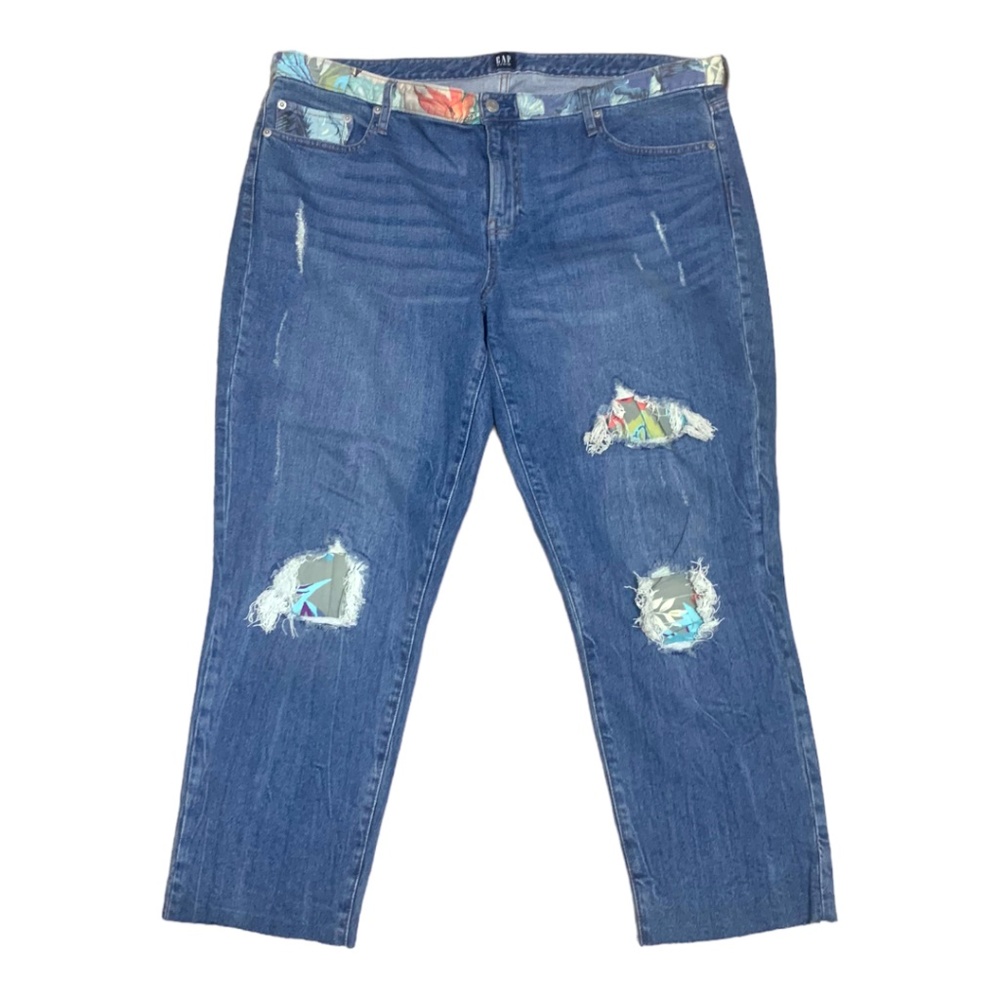 Gap best girlfriend slouchy patchwork distressed jeans raw‎ hem sz34